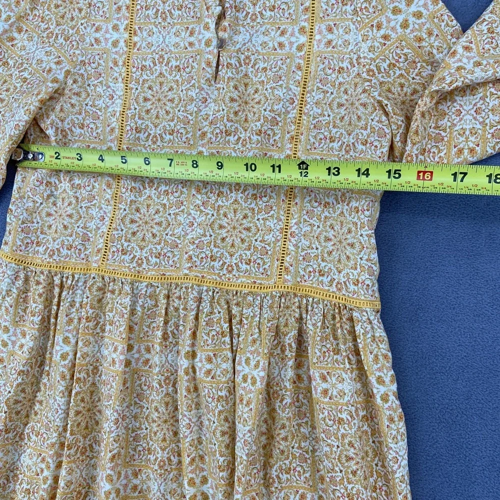 Zara A Line Dress Girls 13/14 Yellow Floral Boho Lace Trim Casual Long Sleeve
